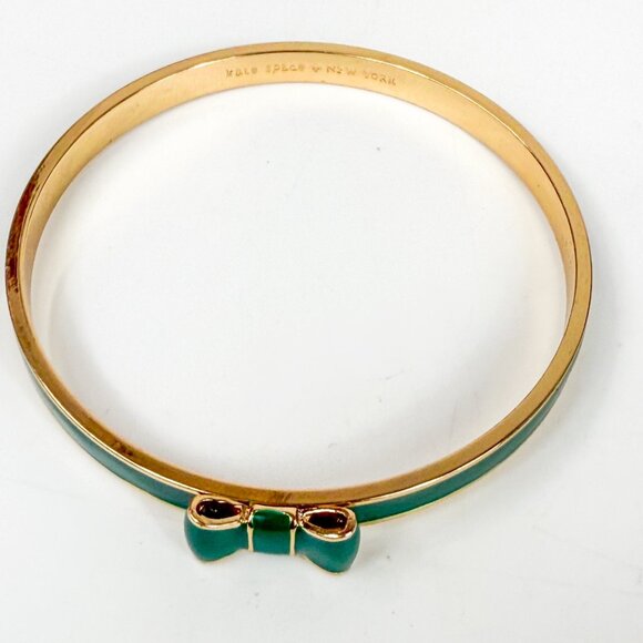 Kate Spade New York Gold Tone Green Enamel Bow Bangle Bracelet - Picture 4 of 5